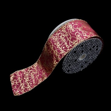 メリークリスマス ワイン/ゴールド 巾7.5cm 9M巻