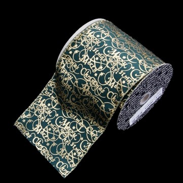 メリークリスマス グリーン/ゴールド 巾12.5cm 9M巻